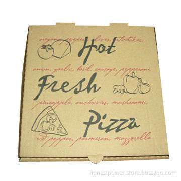 Corrugated Pizza Box, Made of Brown Kraft Paper and E-Flute, Customized Size and Design are Availab